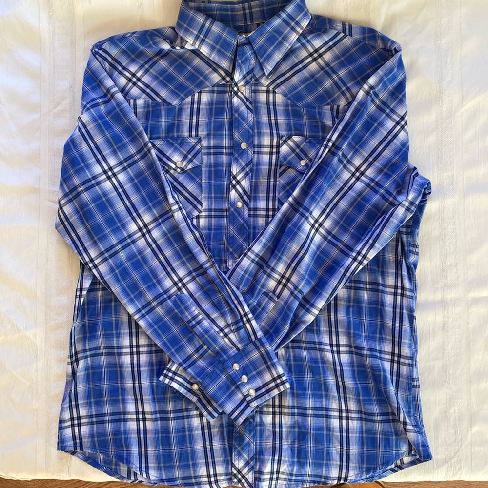 Men’s large Wrangler blue plaid shirt